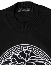 Versace Sweaters Versace Black Medusa Embroidery Crew Neck Pullover Sweater
