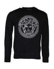 Versace Sweaters Versace Black Medusa Embroidery Crew Neck Pullover Sweater