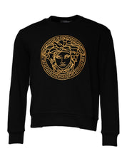 Versace Sweaters Versace Black Medusa Embroidery Crew Neck Pullover Sweater