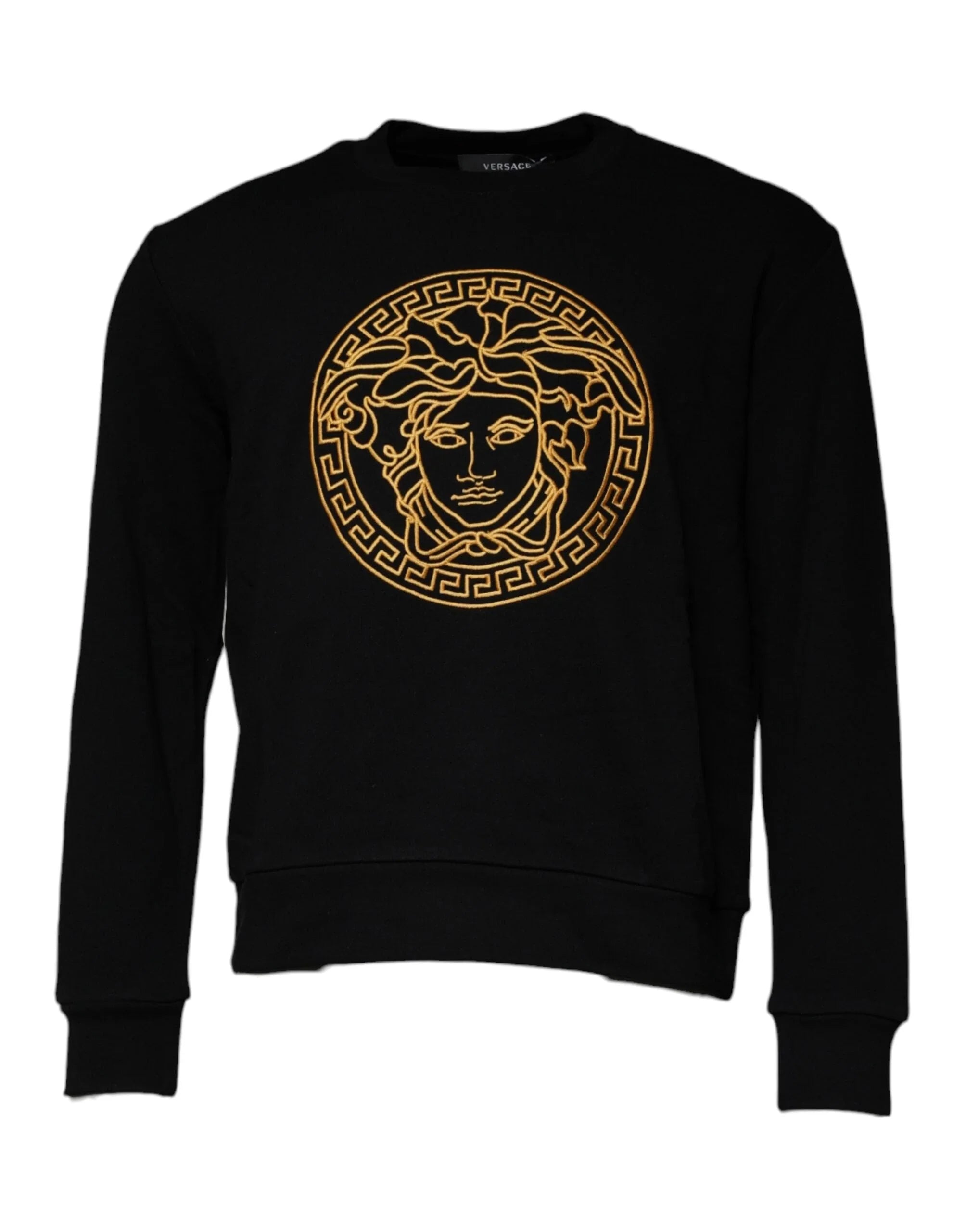 Versace Sweaters Versace Black Medusa Embroidery Crew Neck Pullover Sweater