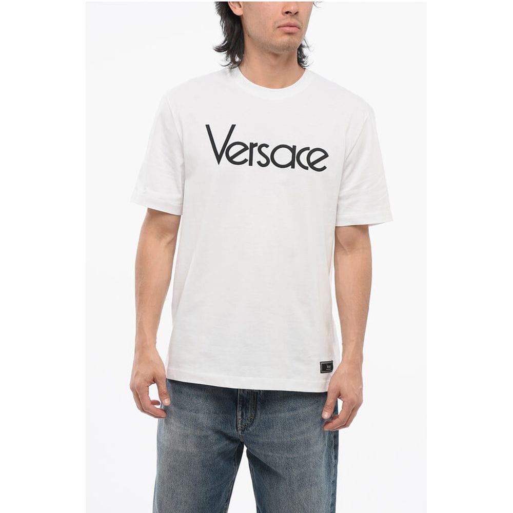 Versace L Versace Crew Neck Cotton T-Shirt with Embroidered Logo