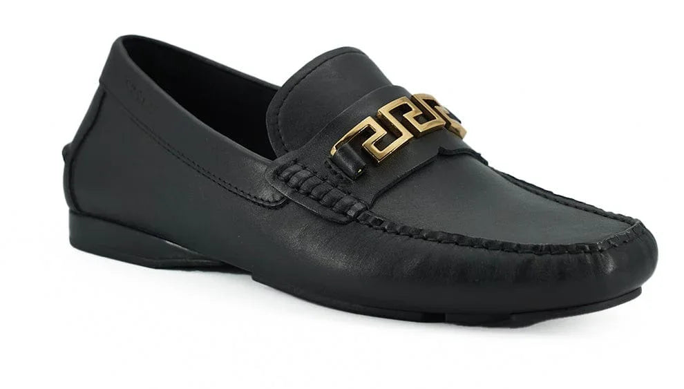 Versace Loafers EU39/US6 Versace Elegant Black Calf Leather Men's Loafers