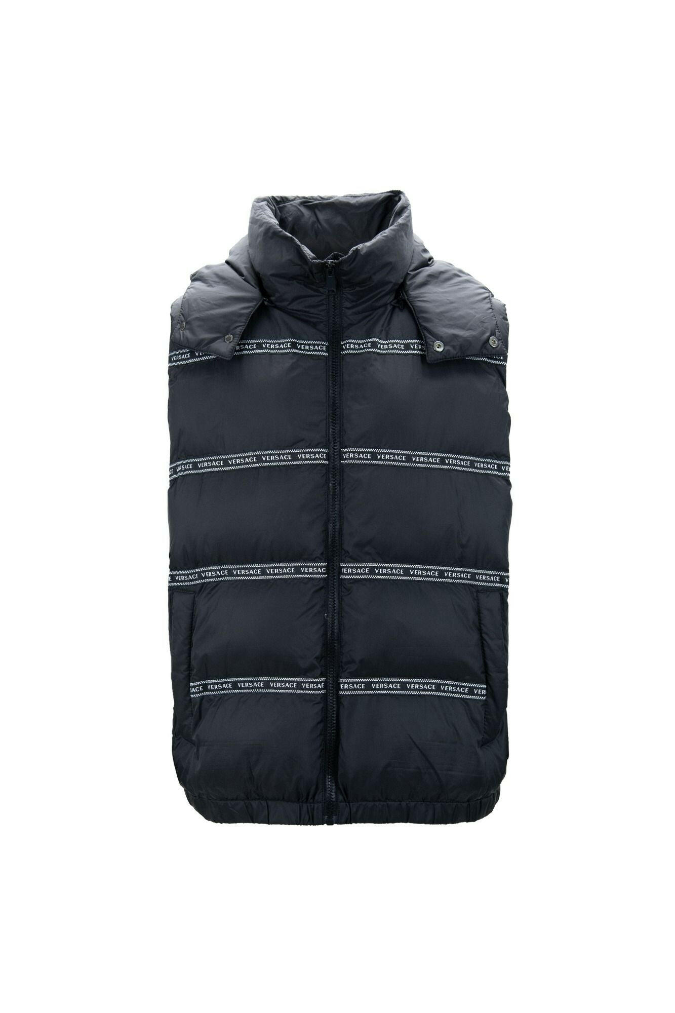 Versace Formal Vests IT48 | M / Black Versace Elegant Black Logo Band Vest with Detachable Hood