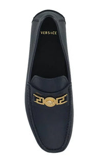 Versace Loafers Versace Elegant Navy Blue Calf Leather Loafers