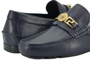 Versace Loafers Versace Elegant Navy Blue Calf Leather Loafers