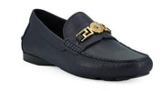Versace Loafers Versace Elegant Navy Blue Calf Leather Loafers