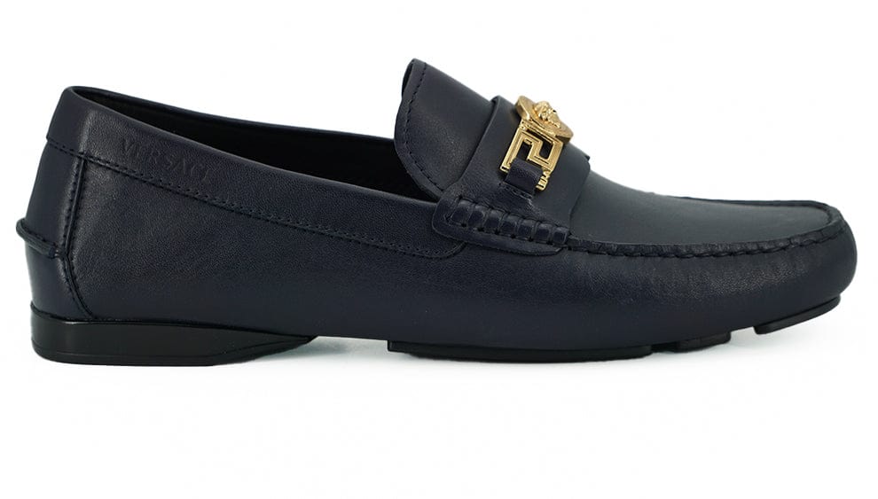 Versace Loafers Versace Elegant Navy Blue Calf Leather Loafers