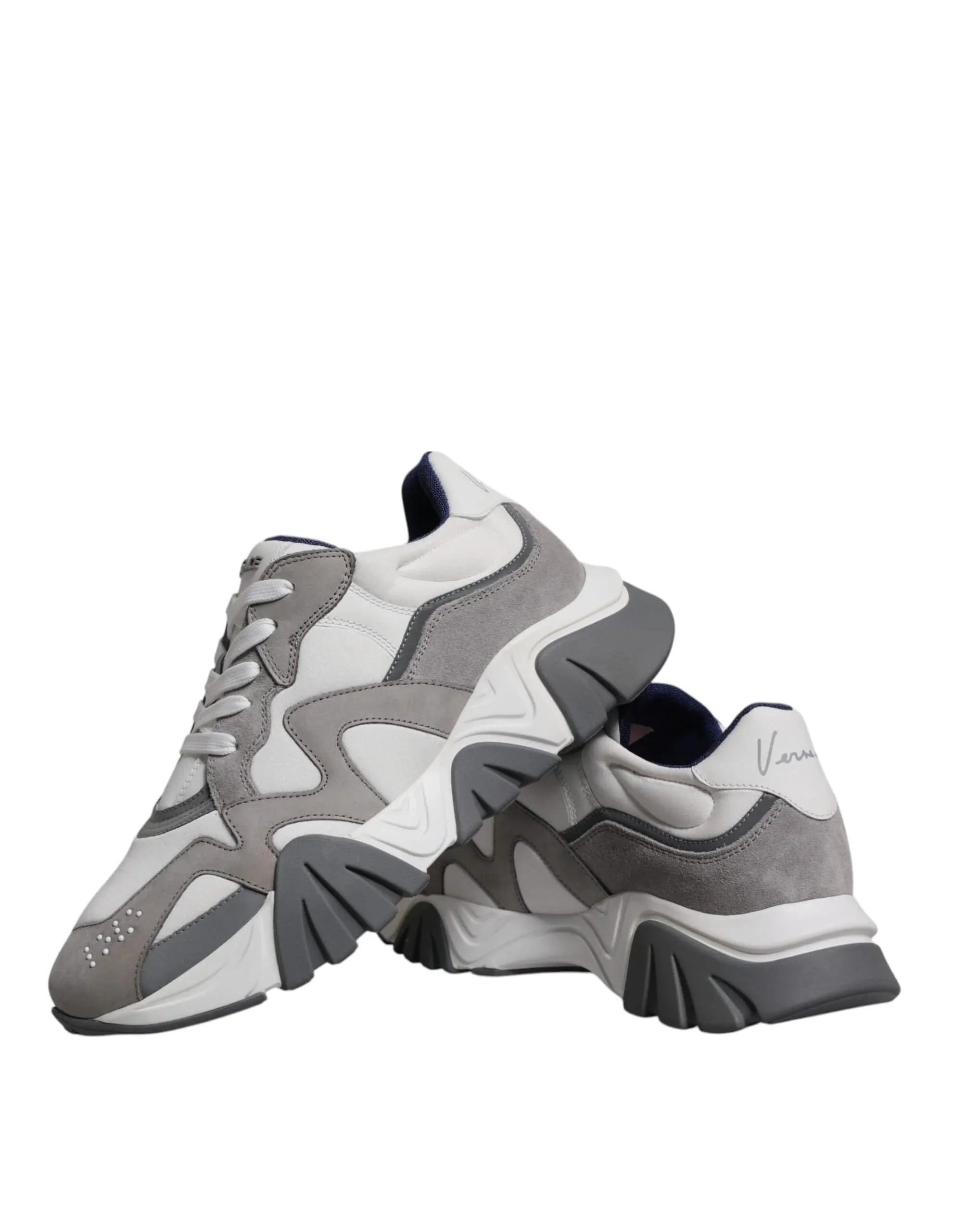 Versace Sneakers Versace Grey Leather Neoprene Chunky Low Top Squalo Sneakers Shoes