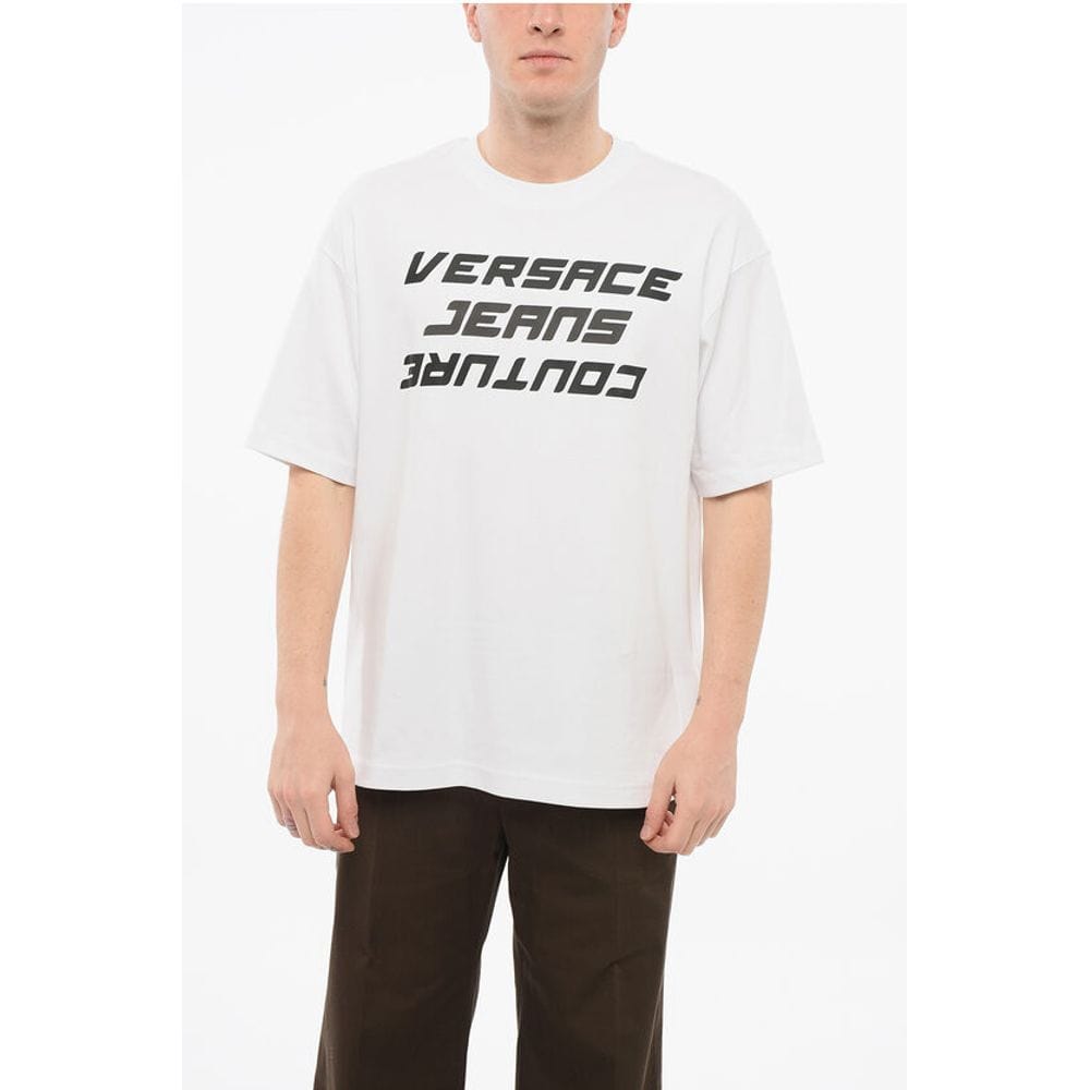 Versace S Versace JEANS COUTURE Cotton Loose Fit T-Shirt with Printed Logo