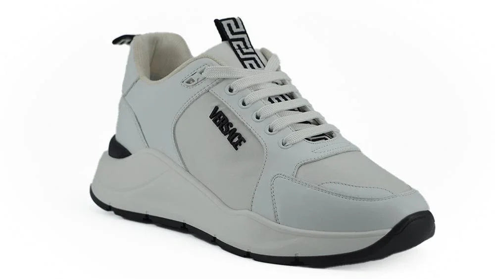 US11 Versace Sleek White Calf Leather Sneakers