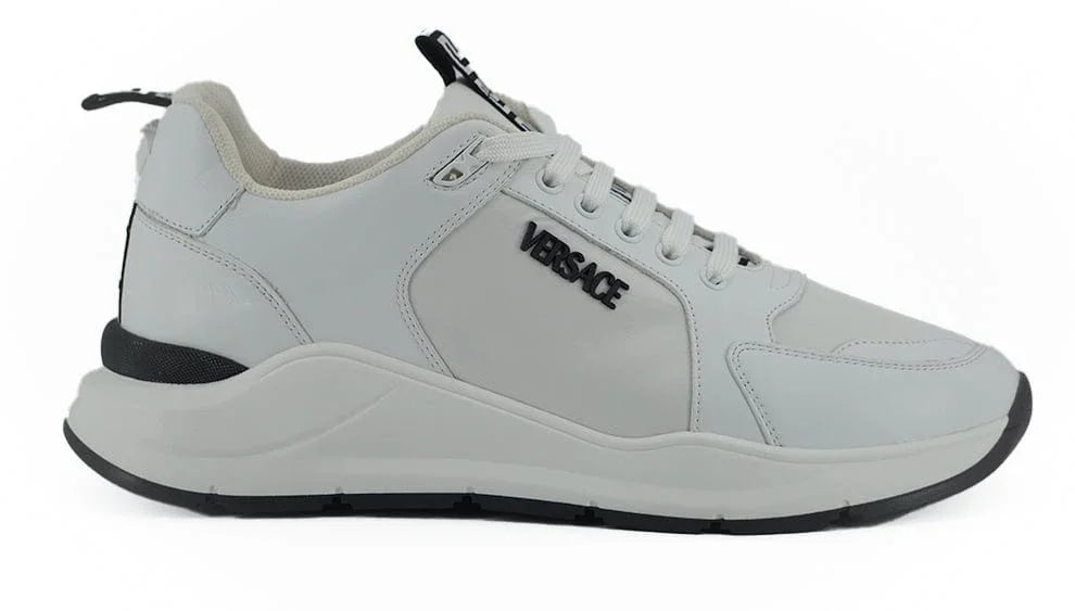 US11 Versace Sleek White Calf Leather Sneakers