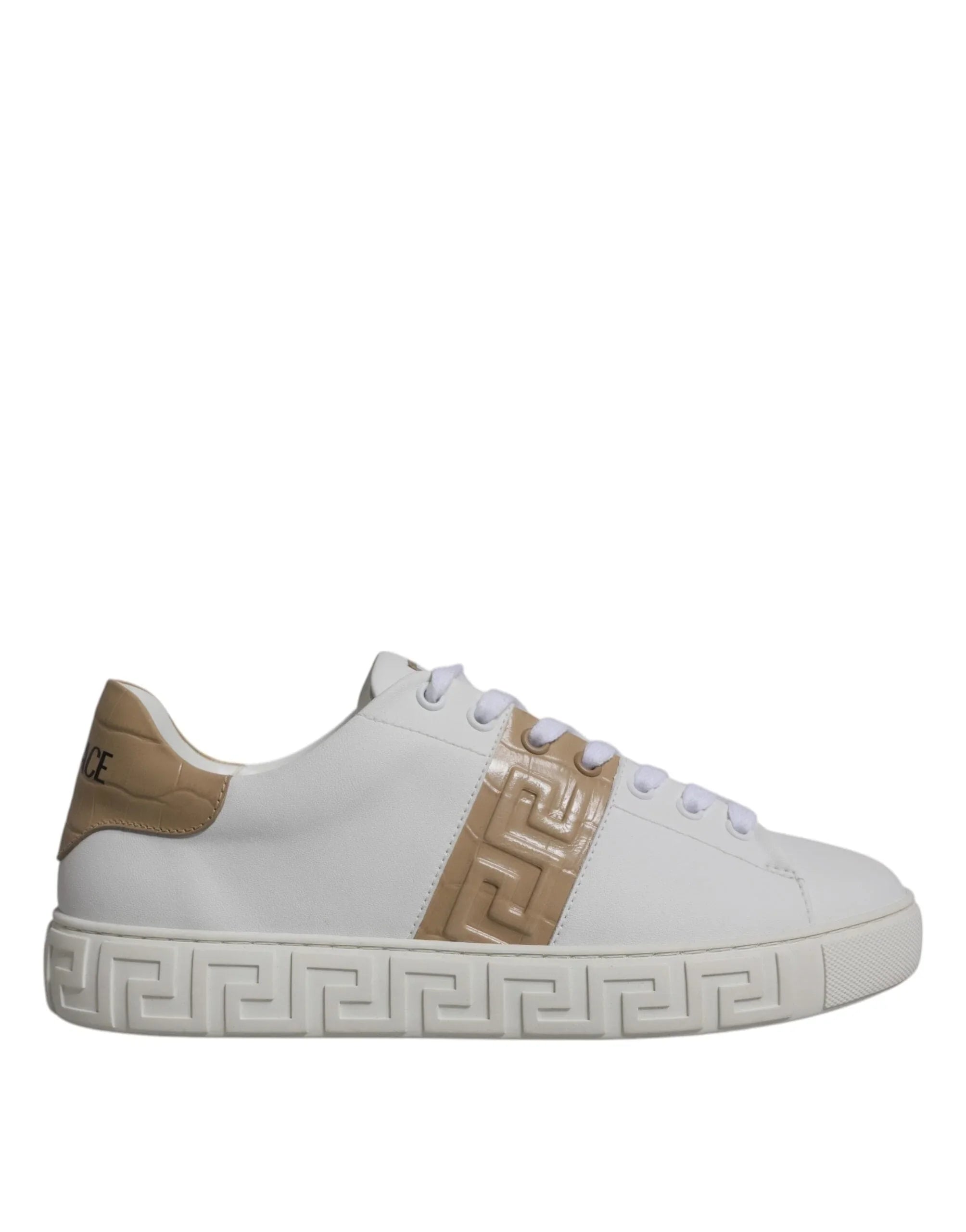 Versace Sneakers Versace White Brown Greca Print TPU Low Top Men Sneakers Shoes