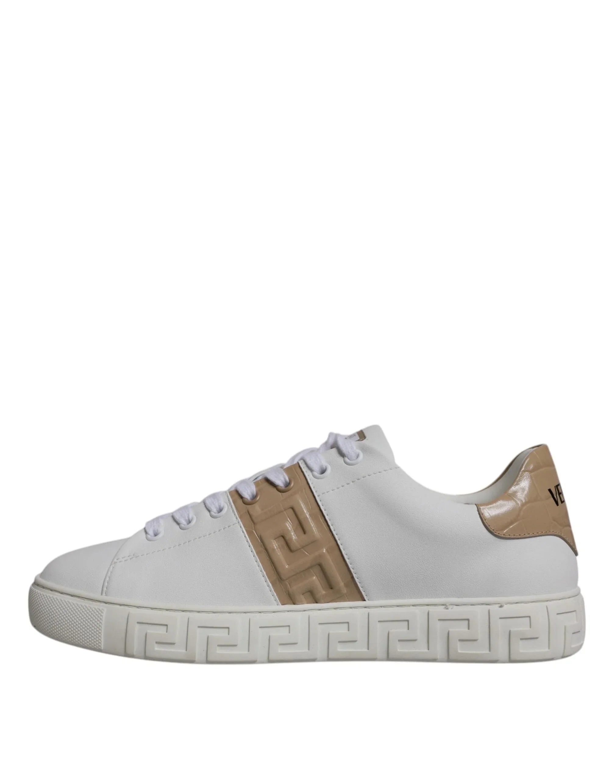 Versace Sneakers Versace White Brown Greca Print TPU Low Top Men Sneakers Shoes