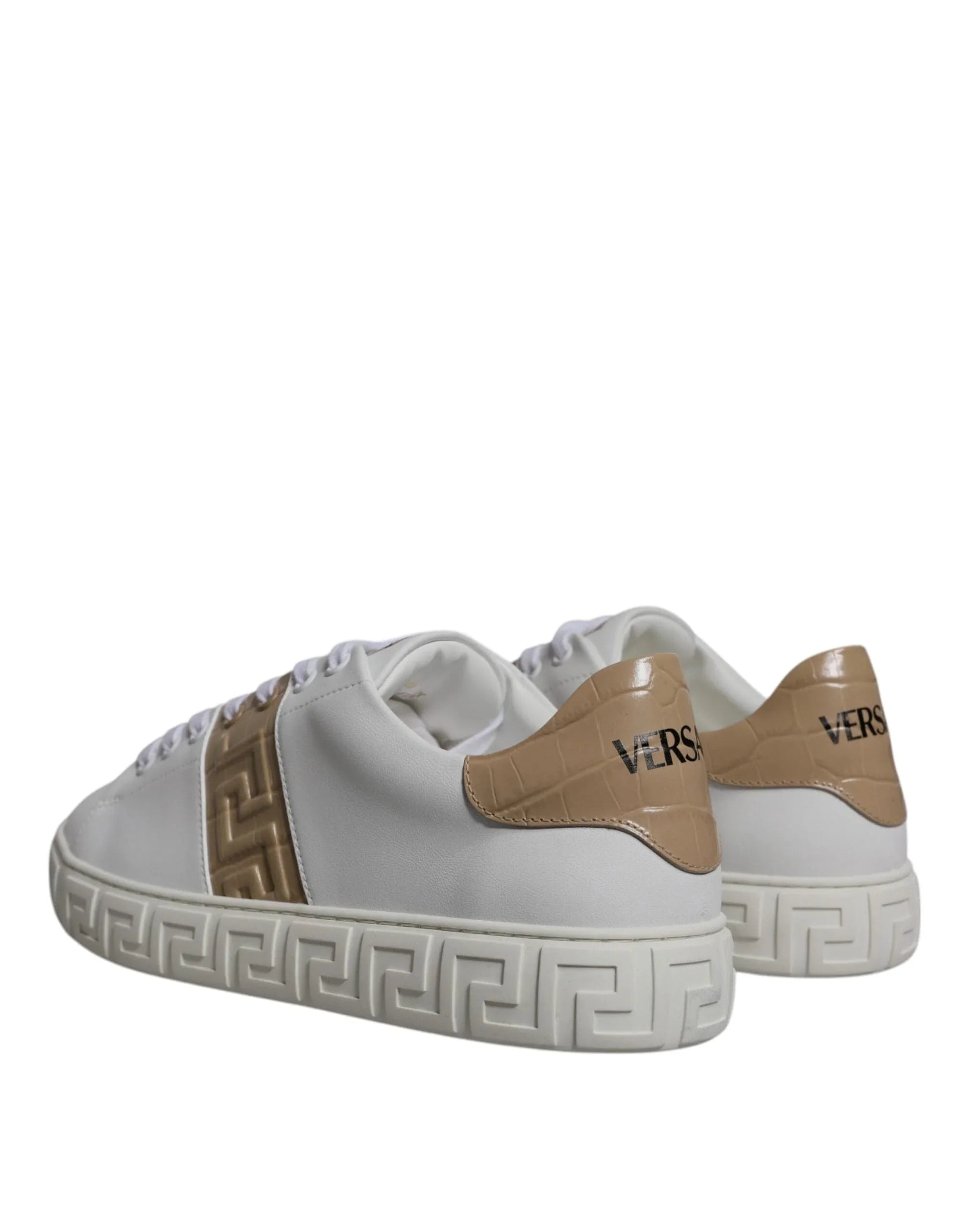 Versace Sneakers Versace White Brown Greca Print TPU Low Top Men Sneakers Shoes