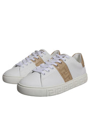 Versace Sneakers Versace White Brown Greca Print TPU Low Top Men Sneakers Shoes