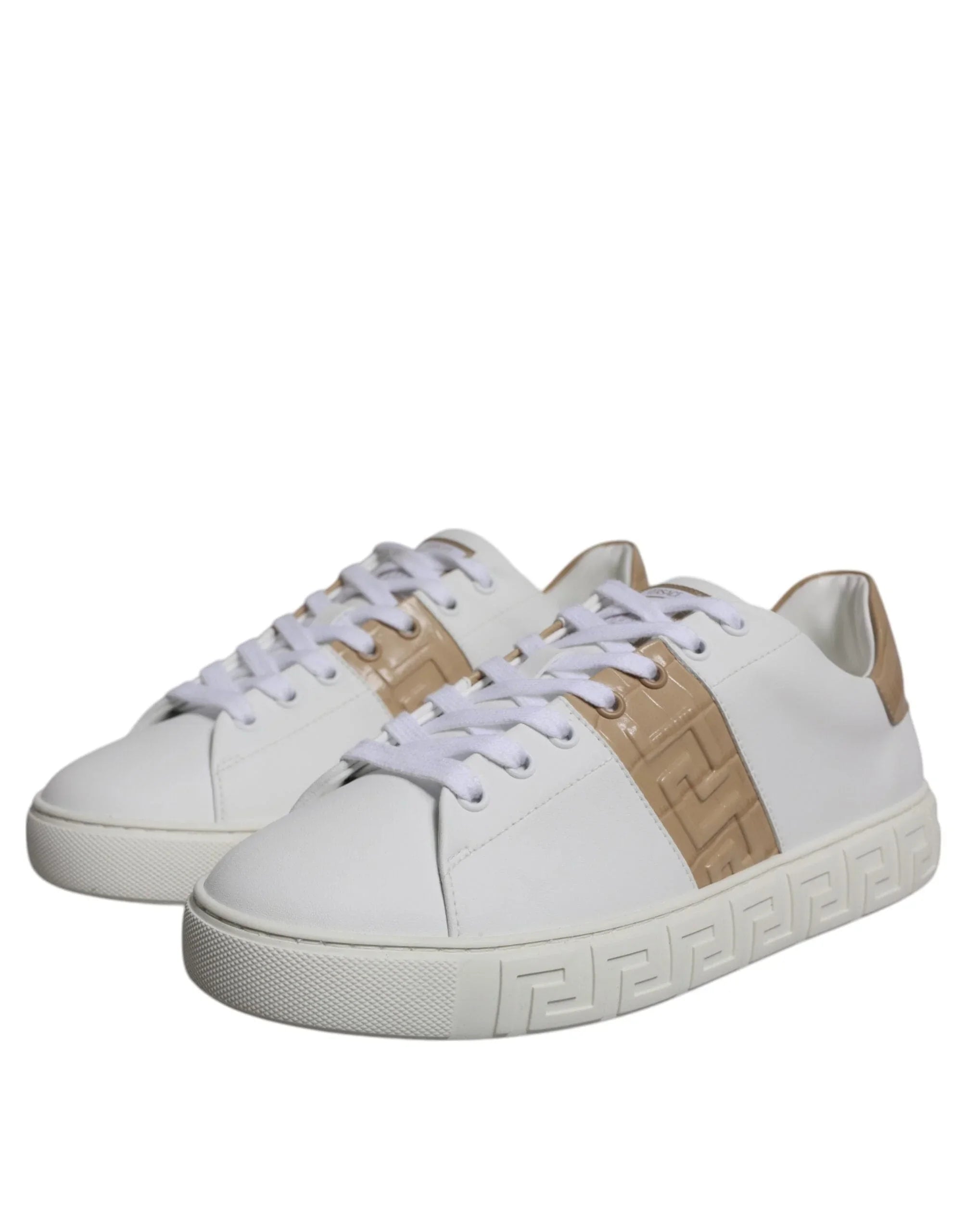 Versace Sneakers Versace White Brown Greca Print TPU Low Top Men Sneakers Shoes