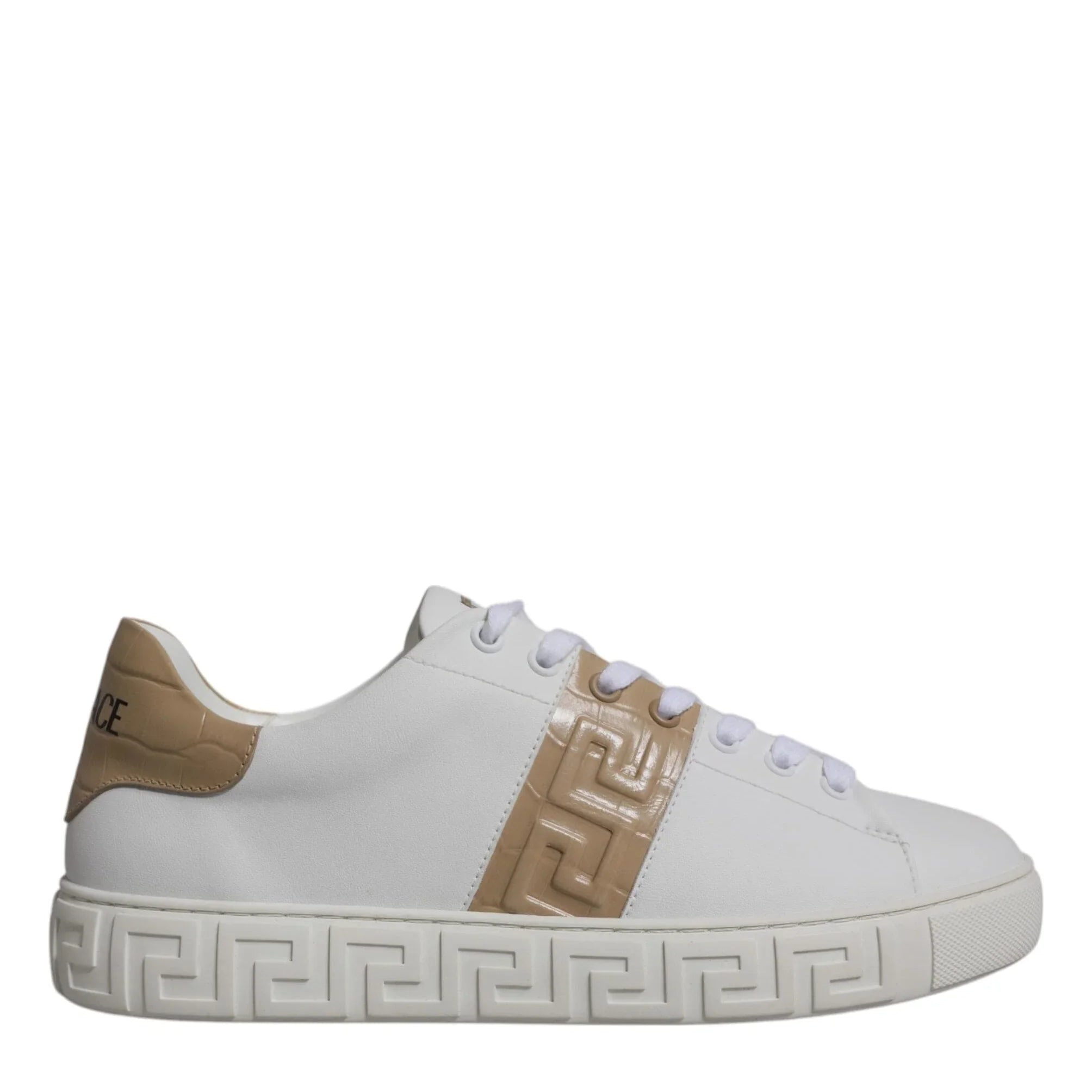 Versace Sneakers Versace White Brown Greca Print TPU Low Top Men Sneakers Shoes