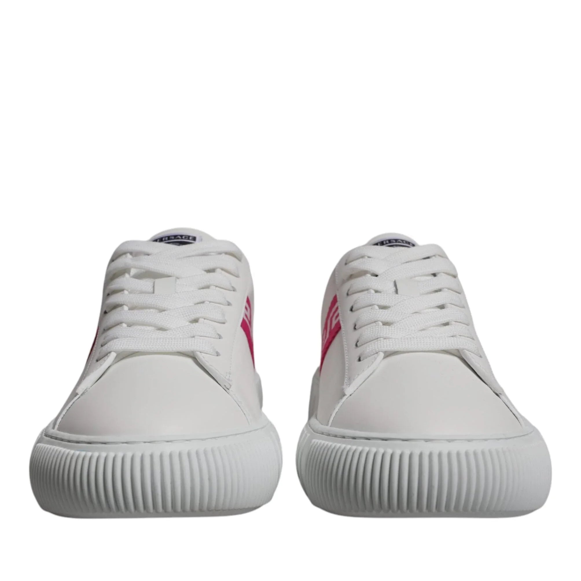 US9 Versace White Pink Greca Print Platform Low Top Sneakers Shoes